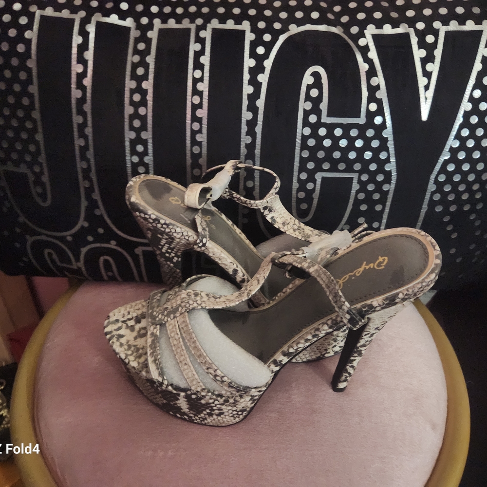 Qupid Black and Cream Stiletto Heels